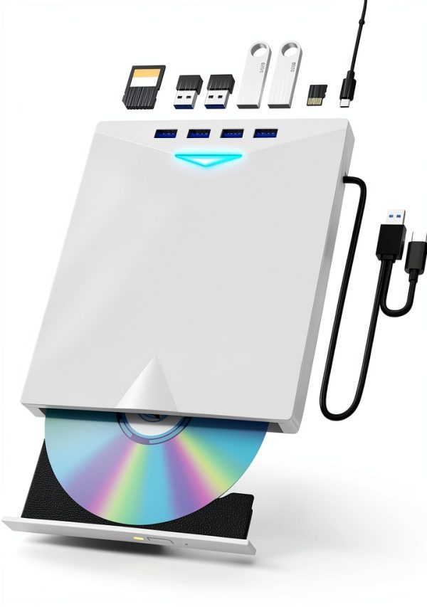 Xadioei 8-in-1 External DVD Drive Laptop USB Hub-0