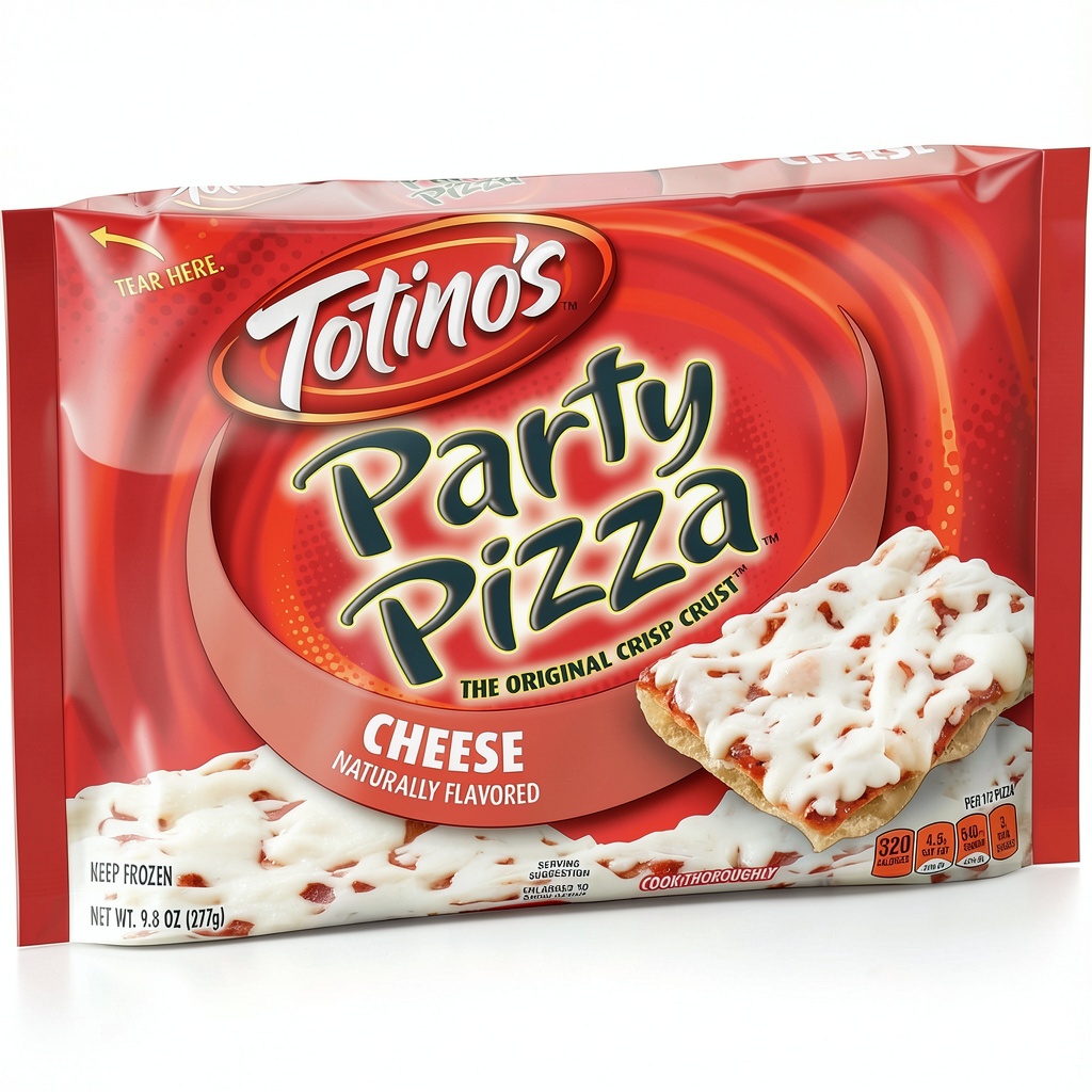 Totinos Cheese Frozen Party Pizza baking in a toaster oven