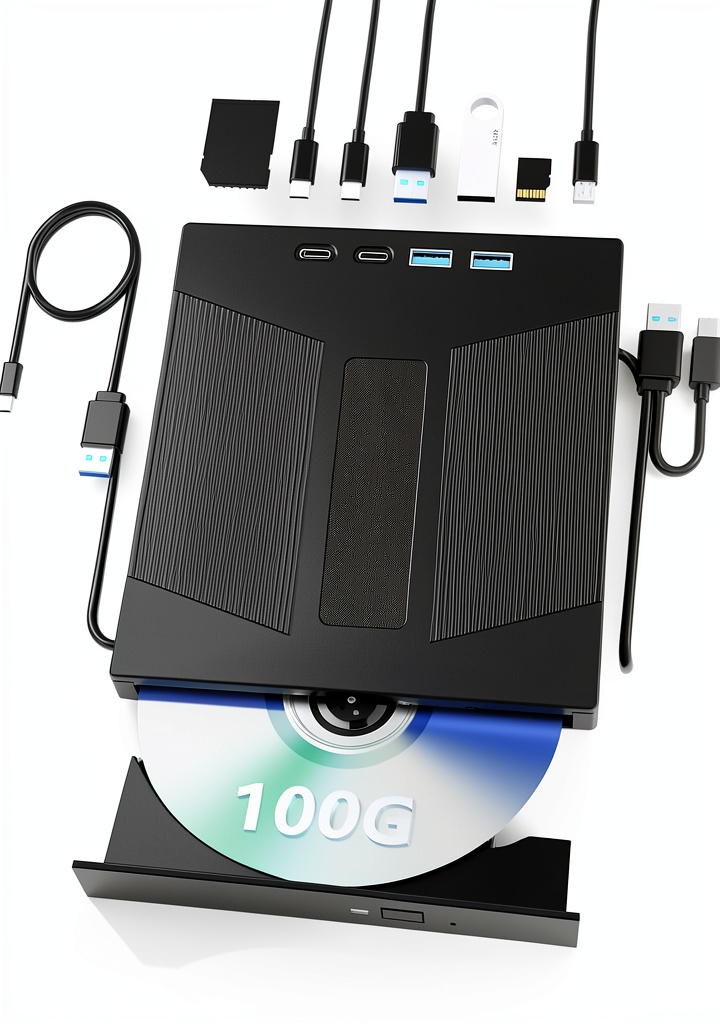 Installing Taopjwr 7-in-1 External Blu-ray Drive for Laptop PC on a wooden desk