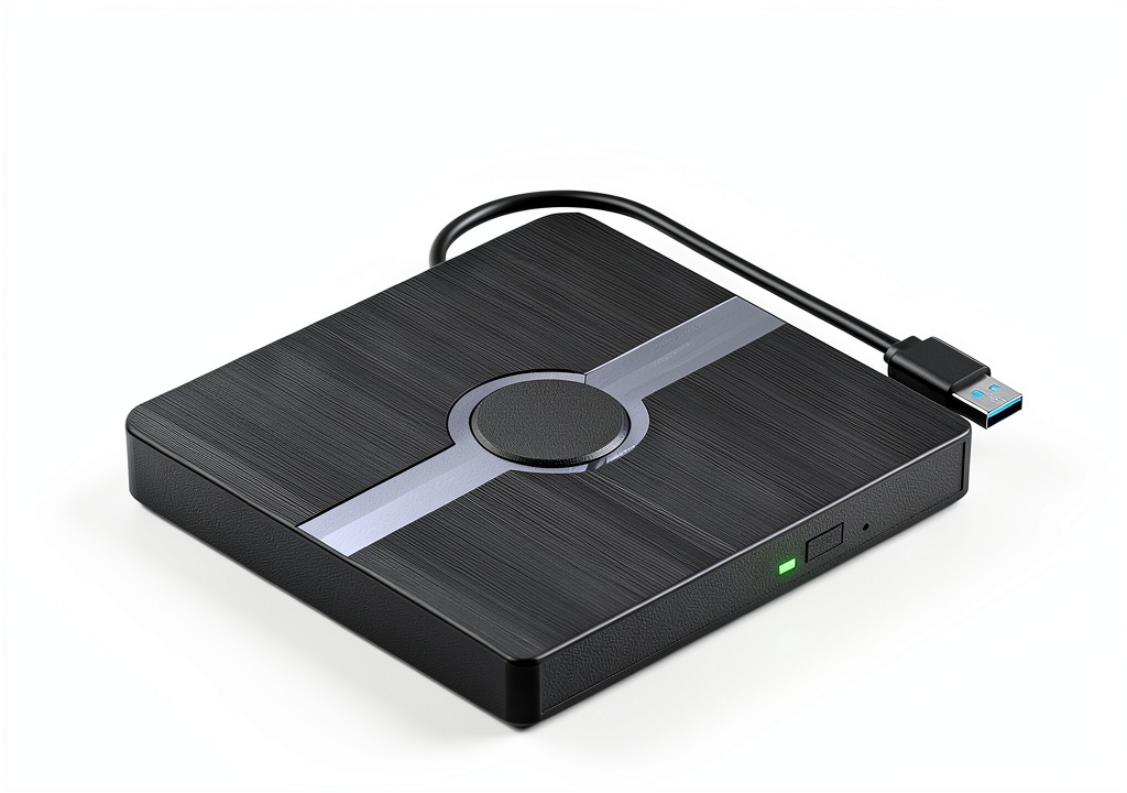Wbacon Blu-ray drive connected to a laptop in a coffee shop