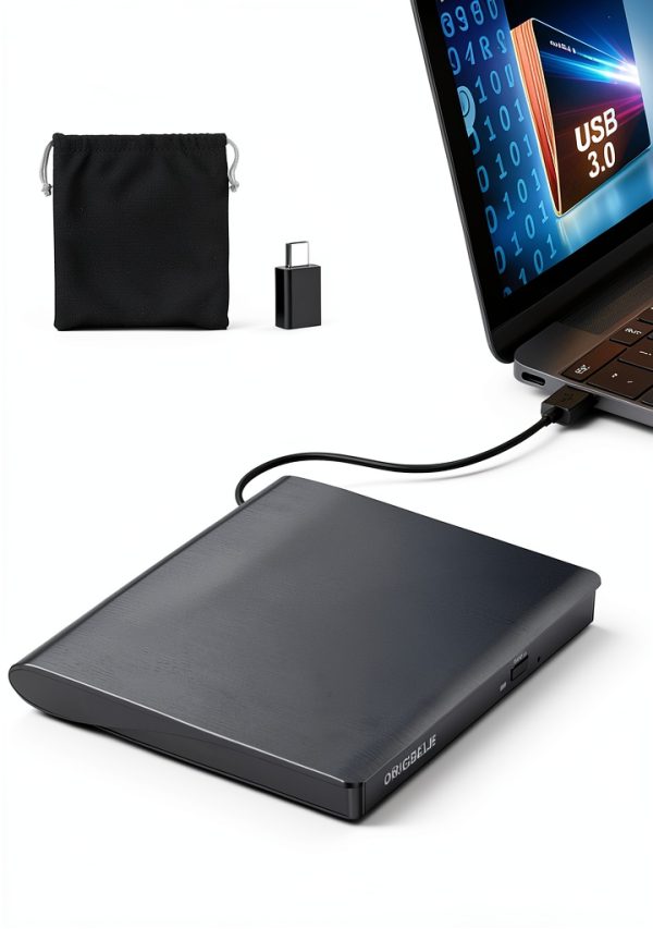 ORIGBELIE External CD DVD Drive USB‑C Slim Black-0